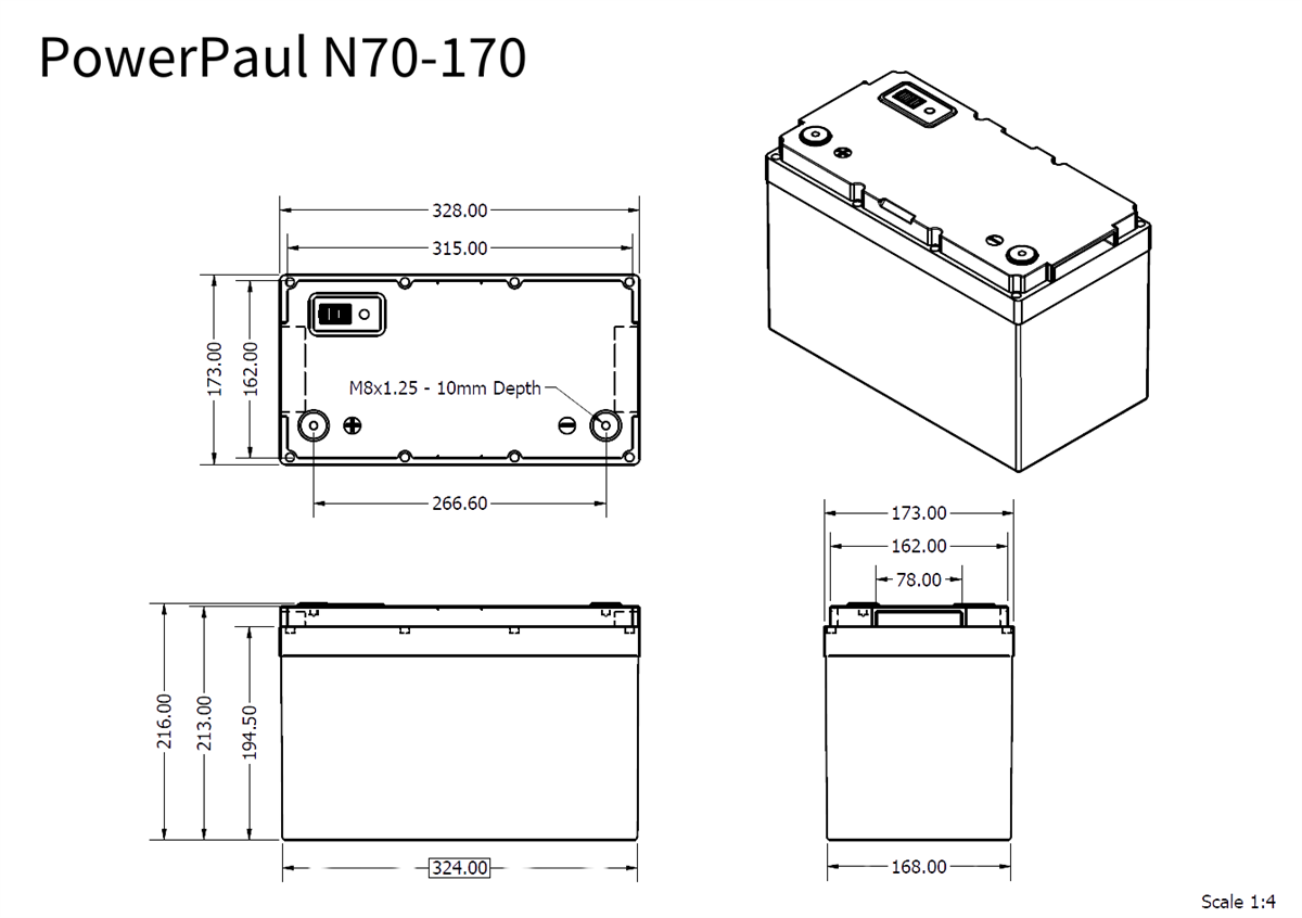 PowerPaul® N70-170 12.8v 170 Ah Lithium Battery