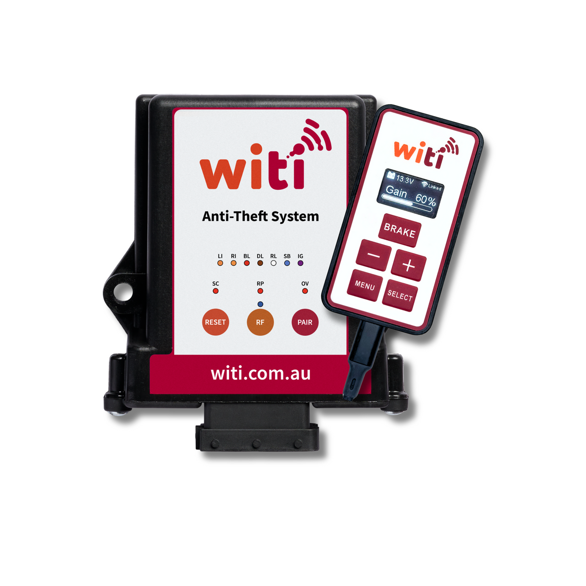 Witi anti-theft system with WiTi brake controller on a white background