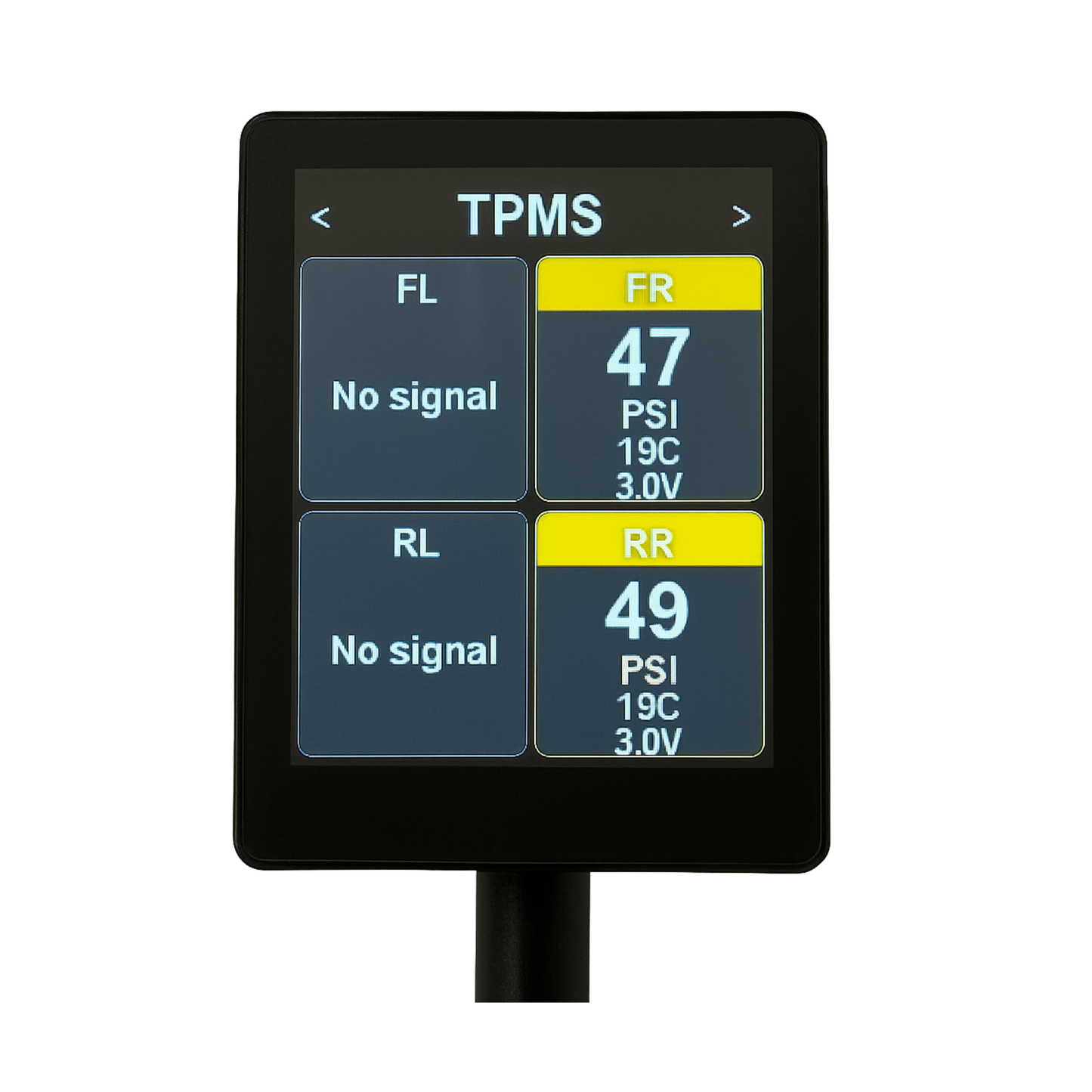 WiTI brake controller TPMS (Tire Pressure Monitoring System) display on a white background