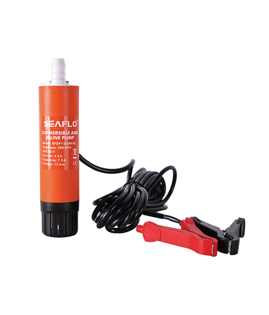 Seaflo 280GPH / 1080 LPH Submersible and Inline Pump - Water / Diesel - Alligator Clips