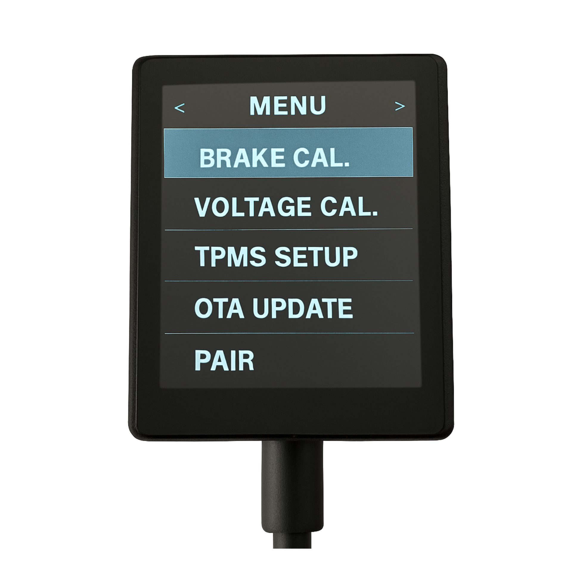 WiTi Brake Controller digital display with menu options on a white background